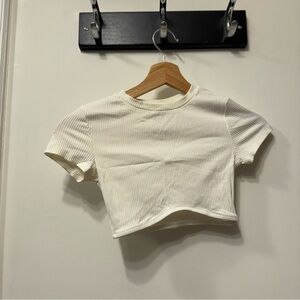 Bershka Cream Ribbed Crop Top